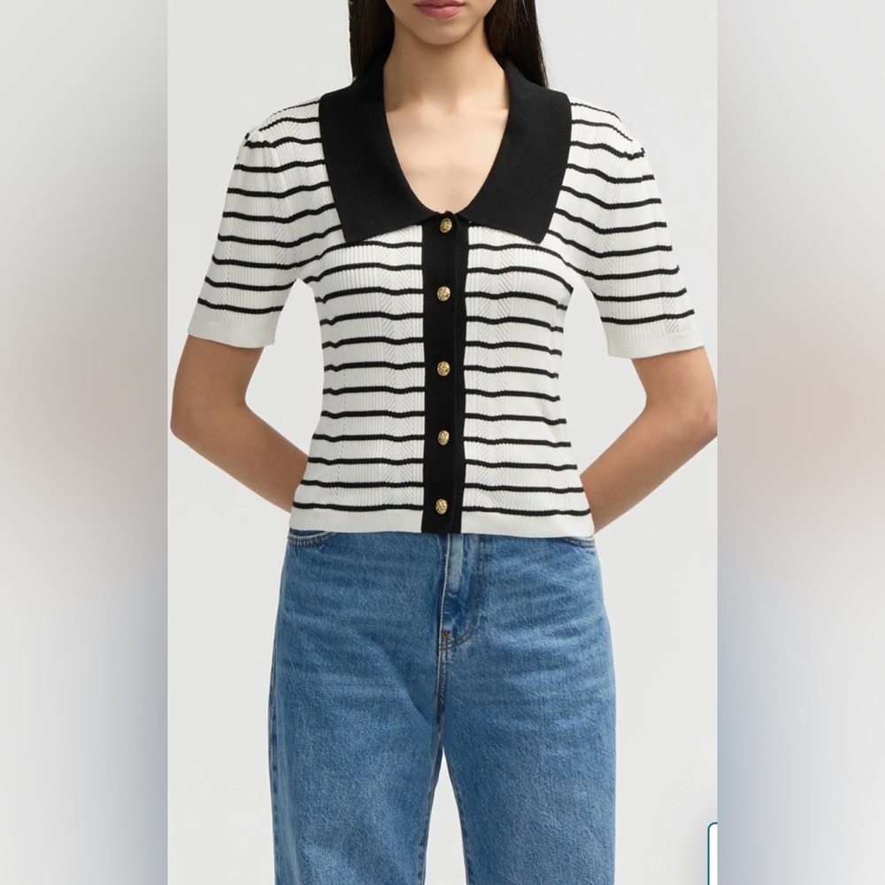 NVLT Black & White Striped Short Sleeve Knit Top